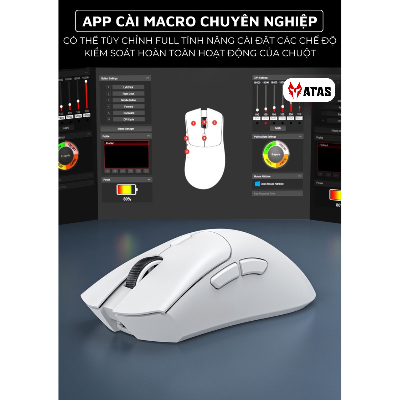 Chuột gaming không dây ATAS X11 Pro - 3 chế độ kết nối - Mắt đọc PAW3311 -  Hỗ trợ App macro - Dock sạc | BigBuy360 - bigbuy360.vn