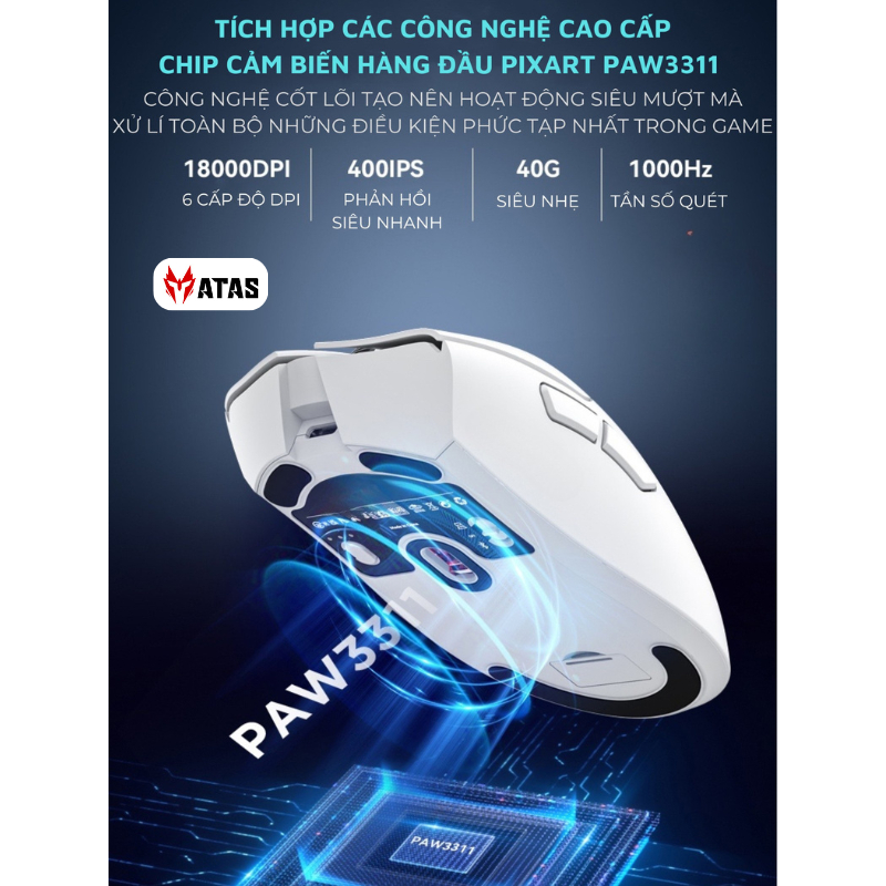 Chuột gaming không dây ATAS X11 Pro - 3 chế độ kết nối - Mắt đọc PAW3311 -  Hỗ trợ App macro - Dock sạc | BigBuy360 - bigbuy360.vn