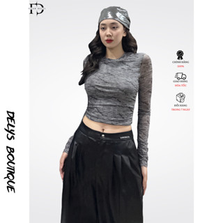 Áo Thun Lưới Nữ Xám Muối Tiêu Delys DLAC154