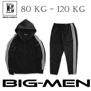 [Bigsize.Bigsizemen] Set bộ áo khoác có nón, quần dài phối 3 sọc thời trang năng động bigsize nam 85- 130 kg