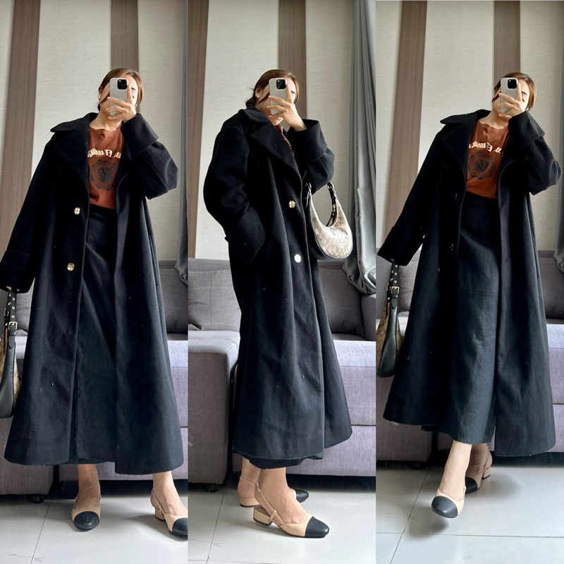[virusplussize]áo dạ đen cổ bẻ river island bigsize