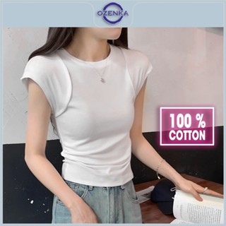  Áo thun baby tee croptop cộc tay cổ tròn nữ nhún eo sang chảnh đen trắng ozenka  áo thun ôm tay hến phong cách Hàn Quốc 