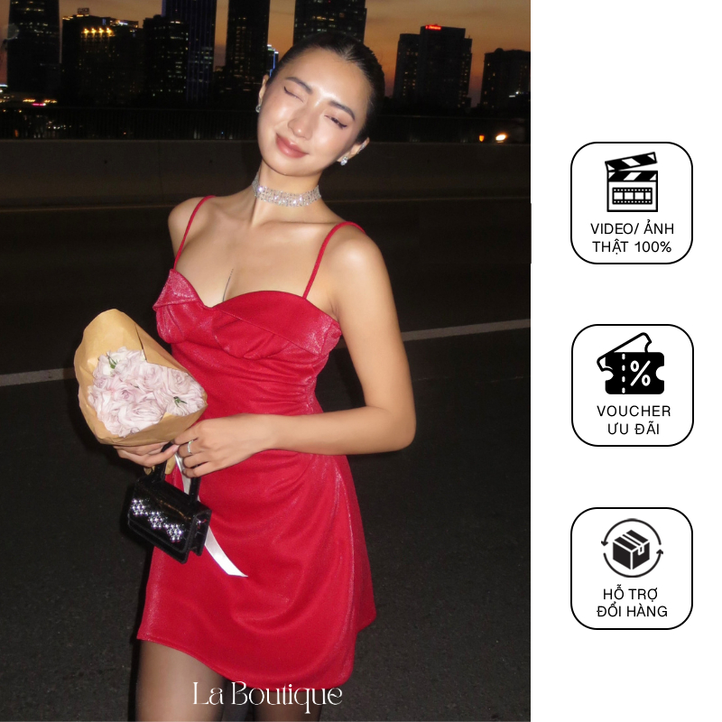 Đầm hai dây ôm body LA BOUTIQUE cổ V nhún eo quyến rũ cá tính-D001
