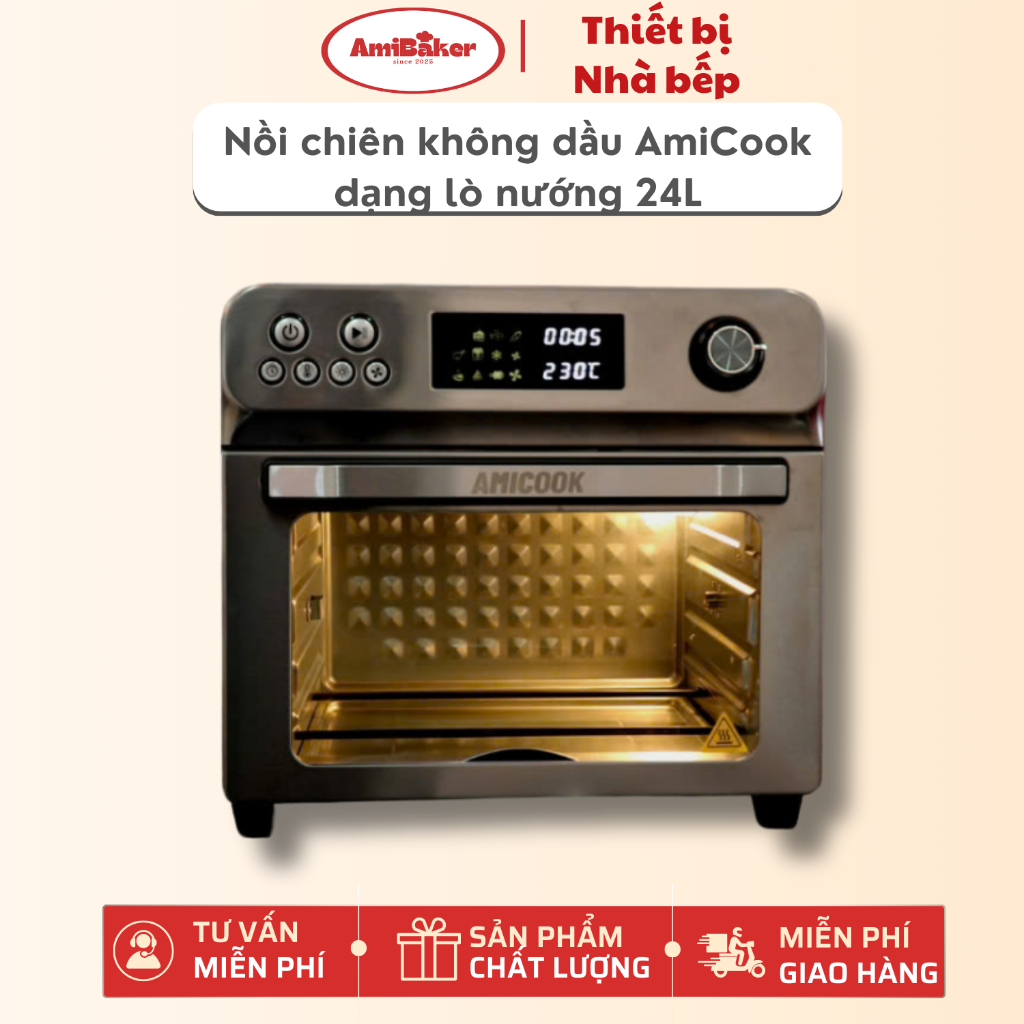 NỒI CHIÊN KHÔNG DẦU DẠNG LÒ AMICOOK AIR FRYER OVEN 24L – MÀU BẠC