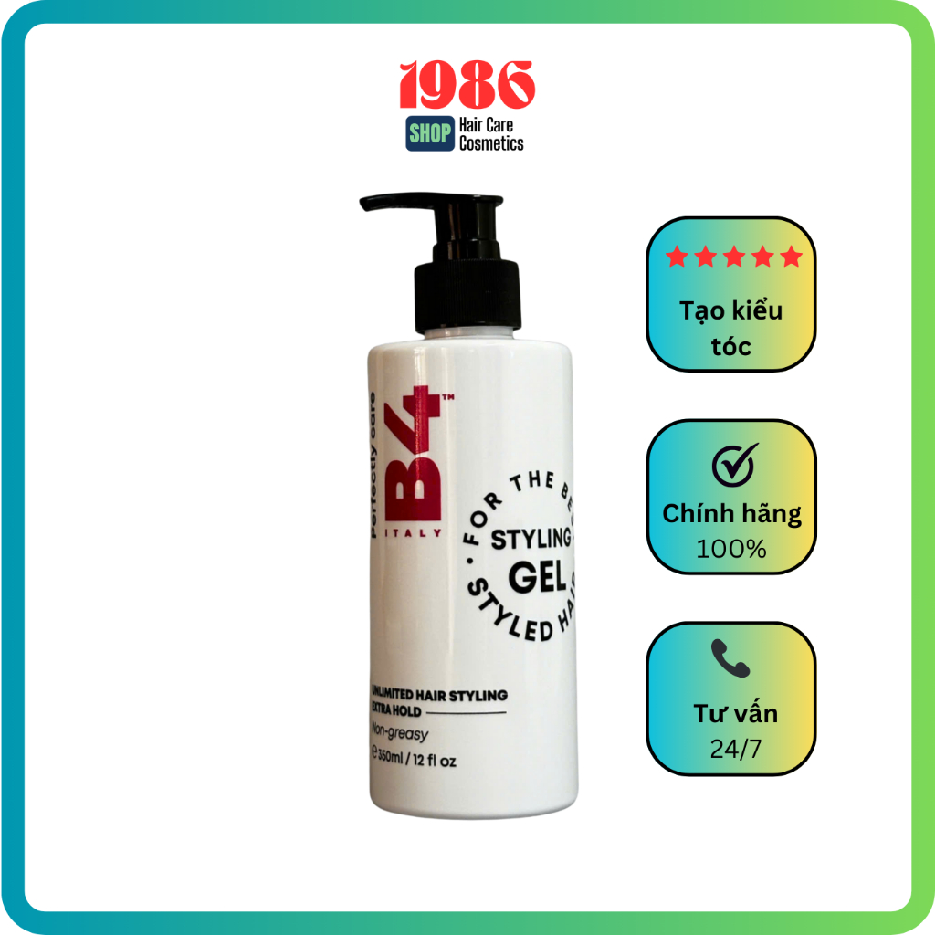 Gel mềm giữ nếp, tăng độ đàn hồi cho sóng xoăn xù mì, lọn nhỏ, hippie B4 Việt Nam Styling Gel 350 mL