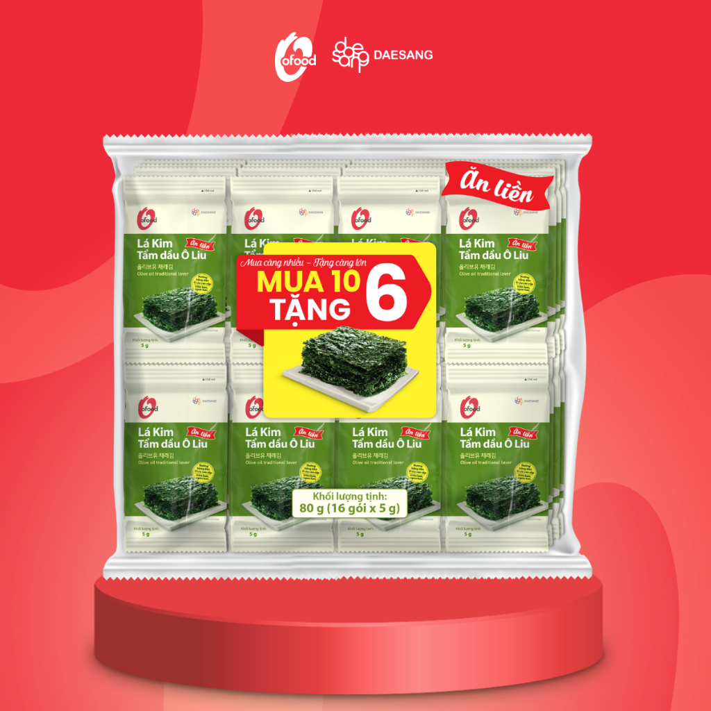 [Mua 10 tặng 6] Lốc 16 gói lá kim tẩm dầu oliu 5g O'food