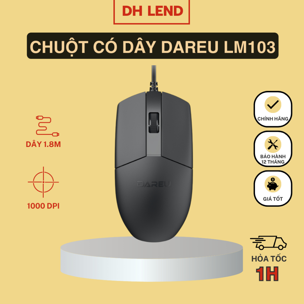 Chuột có dây DAREU LM103 dùng cho máy tính văn phòng