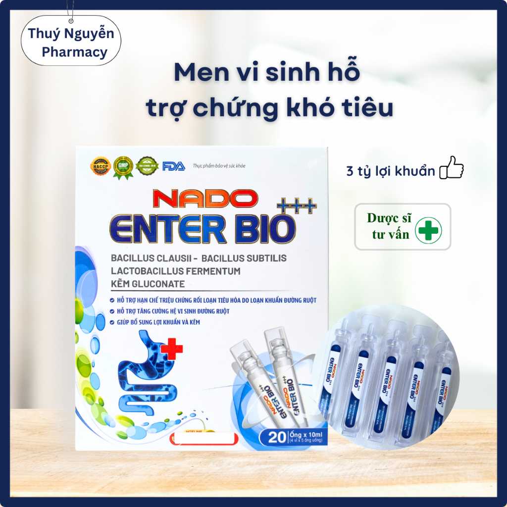Men vi sinh Enterbio giảm đầy bụng khó tiêu, hỗ trợ hệ tiêu hóa và đường ruột khỏe mạnh - Hộp 20 ống