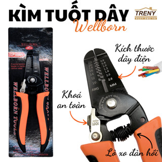 Kìm tuốt dây - Tuốt được nhiều kích thước dây, thiết kế kìm sang trọng, màu sắc đen cam phối hợp