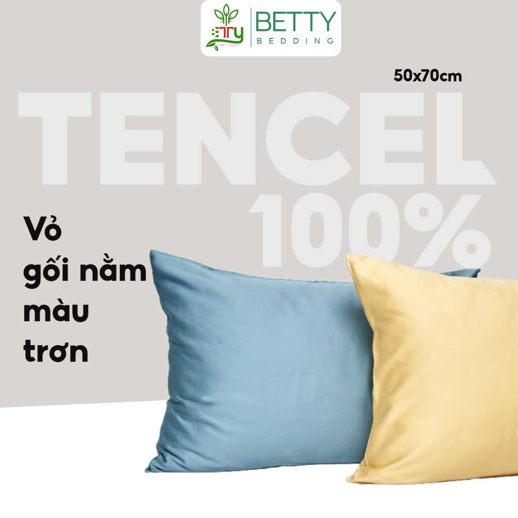 Vỏ gối nằm lụa Tencel 60s Betty Bedding màu trơn size 50x70cm