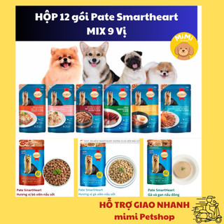   Hộp 12 gói  Thức ăn dạng sốt pate cho chó con và chó lớn Smartheart vị bò gà gan vịt quay-12 gói 