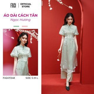 Áo Dài Cách Tân FACI Ngọc Hương Thiết Kế Tay Bồng Cổ Cách Điệu Chất Liệu Tơ 2 Lớp Thêu Hoa - FA248/FA247