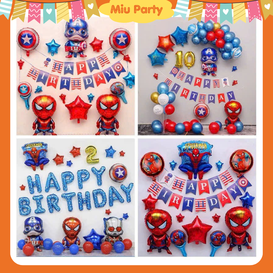 Set Trang Trí Sinh Nhật Siêu Nhân, Bong Bóng Người Nhện, CAPTAIN - Miu Party