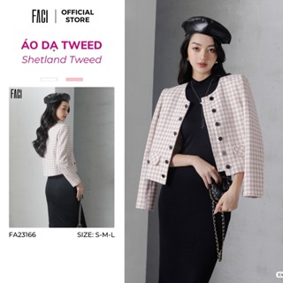 Áo Dạ Tweed Nữ FACI Shetland Dáng Ngắn Autumn Họa Tiết Kẻ Caro Viền Nhung Sang Chảnh Cao Cấp FA23166