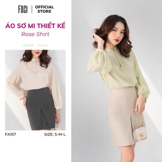 Áo Sơ Mi Nữ FACI Rose Chất Tơ Hàn Cao Cấp Tay Dài Dáng Suông Cổ Tàu Thanh Lịch FA157