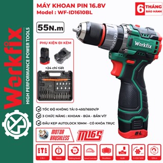 Máy Khoan Mini, Máy Khoan Pin WORKFIX 16.8V ID1610BL Màu Xanh, Đầu kẹp 10mm autolock, tặng kèm bộ phụ kiện 24 chi tiết