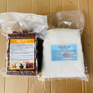 Combo 1Kg Đường Mía Thô 1Kg Muối Biển Thô Sản Xuất Thủ Công Không Phụ Gia Hoá Chất