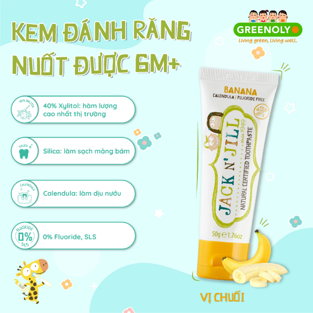 Kem đánh răng cho bé hữu cơ Jack N' Jill Úc Organic chính hãng, cho bé trên 6 tháng, có thể nuốt