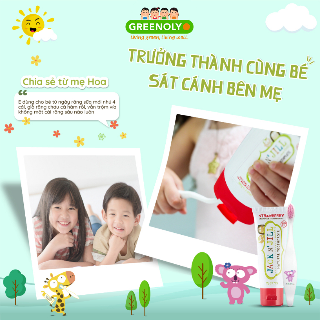 Kem đánh răng cho bé hữu cơ Jack N' Jill Úc Organic chính hãng, cho bé trên 6 tháng, có thể nuốt