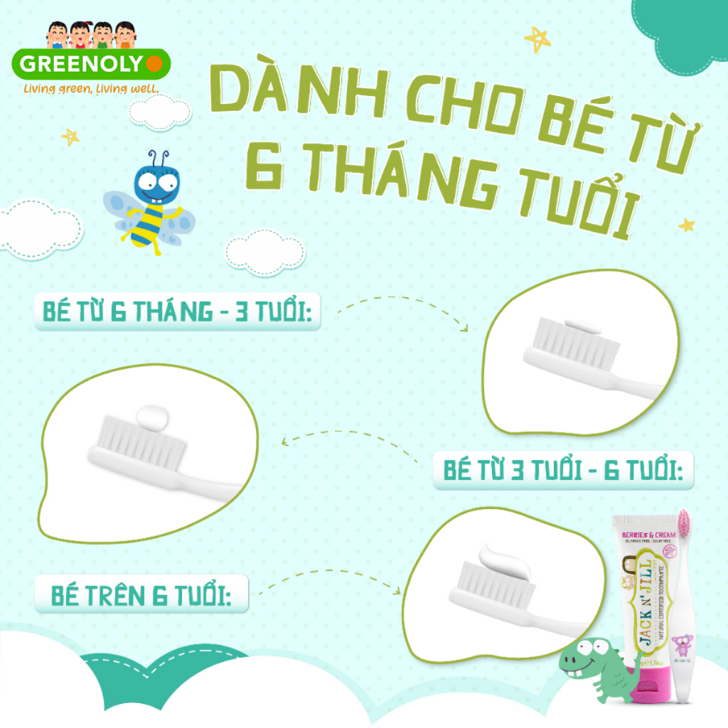 Kem đánh răng cho bé hữu cơ Jack N' Jill Úc Organic chính hãng, cho bé trên 6 tháng, có thể nuốt