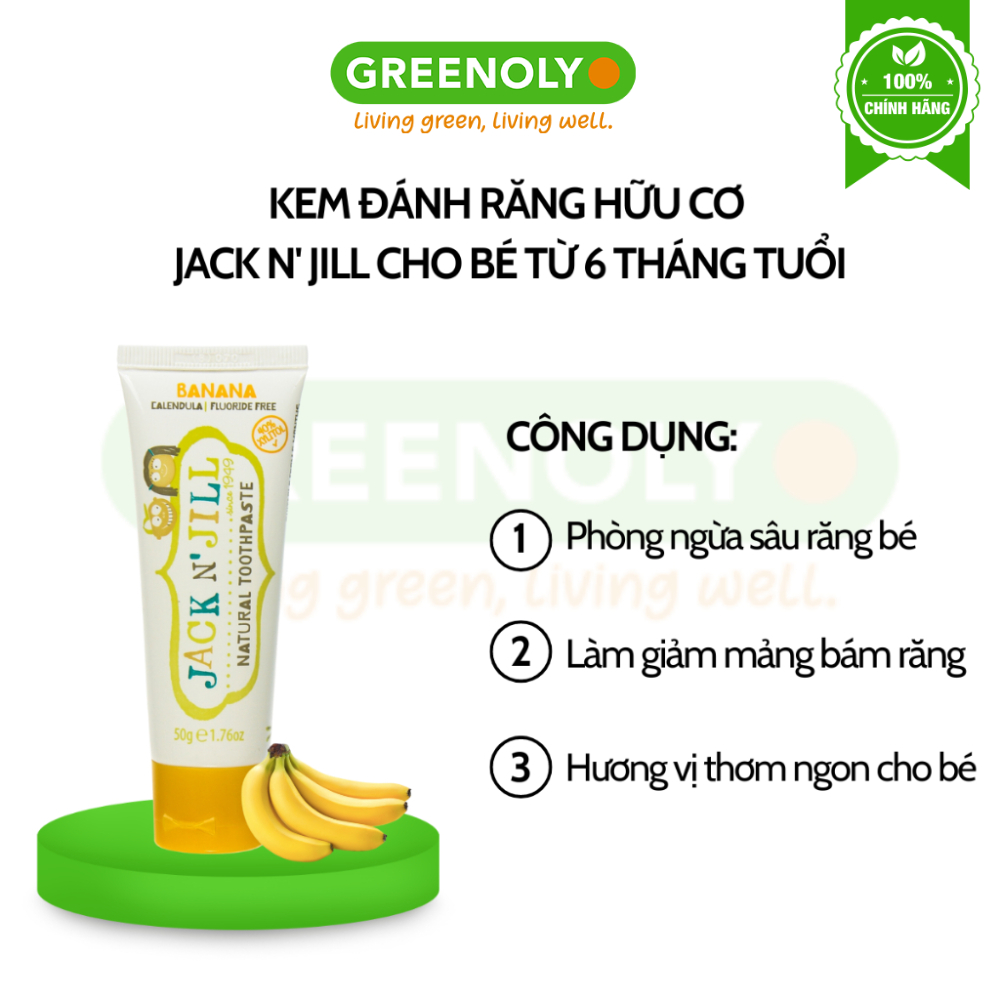 Kem đánh răng cho bé hữu cơ Jack N' Jill Úc Organic chính hãng, cho bé trên 6 tháng, có thể nuốt