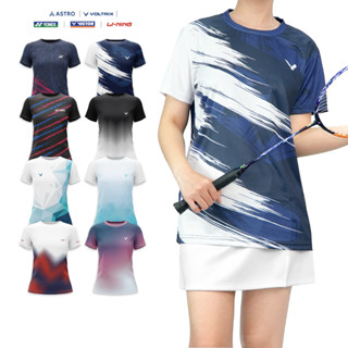 Áo cầu lông nữ YONEX, LINING, VICTOR vải poly ánh kim thời trang, thoáng khí, giãn 4 chiều