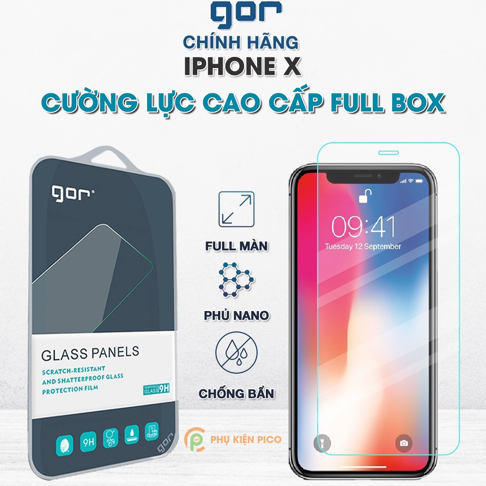 Kính cường lực Iphone X chính hãng GOR trong suốt full màn hình cho Iphone X