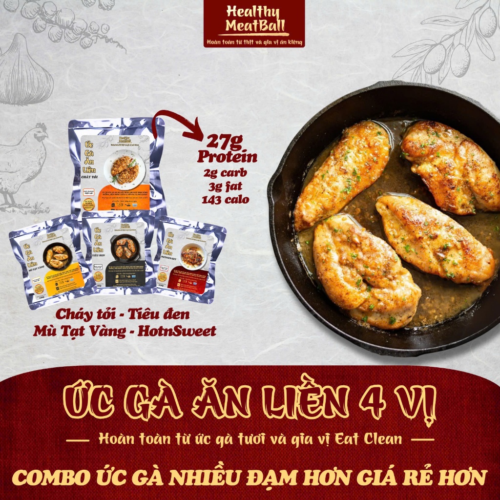 COMBO 10 GÓI ỨC GÀ ĂN LIỀN 100G MIX 4 LOẠI SỐT ĐẶC BIỆT