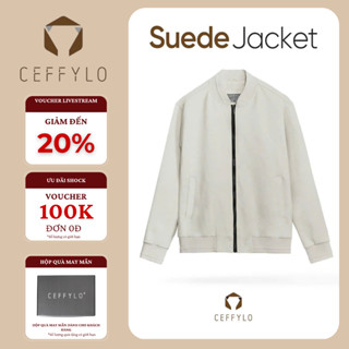 Áo khoác nam BOMBER MÀU BE CEFFYLO chất da lộn 2 lớp giữ nhiệt tốt form slimfit trẻ trung thời trang