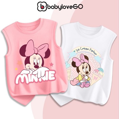 Áo ba lỗ bé gái BabyloveGO áo sát nách bé gái chất thun cotton mềm nhẹ thoáng mát in hình chuột Mickey