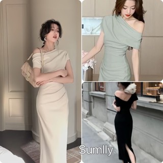 Váy trễ vai kiểu Pháp Váy trễ vai dài xẻ tà cho các bữa tiệcđầm body