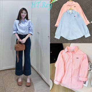 Áo sơ mi tim thêu chất tơ lụa mềm mại form rộng màu hồng xanh phong cách trẻ trung cho nàng H0057