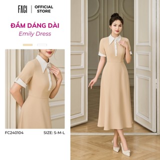 Đầm Công Sở Dáng Dài FACI Emily Dress, Thiết Kế Cổ Sơ Mi, Váy Xòe Dài Vải Chéo Ý Cao Cấp Dáng A Xoè Rủ Tôn Dáng FC240104