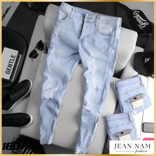 Quần jean nam màu xanh trắng cào xước chất bò cao cấp co dãn 4 chiều đẹp form skinny YuMy JM442