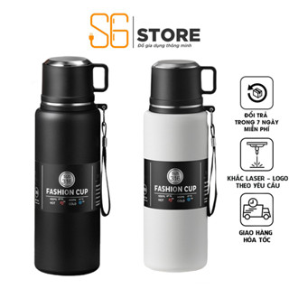  Bình Giữ Nhiệt Inox 316 Có Cốc S6 600 - 800ml Cao Cấp Khắc Tên Icon Có Dây Xách Lọc Nước Trà 
