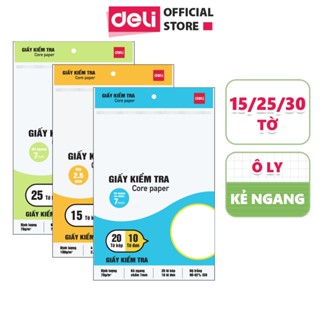 Giấy Kiểm Tra Ô Ly/ Kẻ Ngang Deli Giấy Kiểm Tra 15/25/30 Tờ Dành Cho Học Sinh Cấp 1 2 3