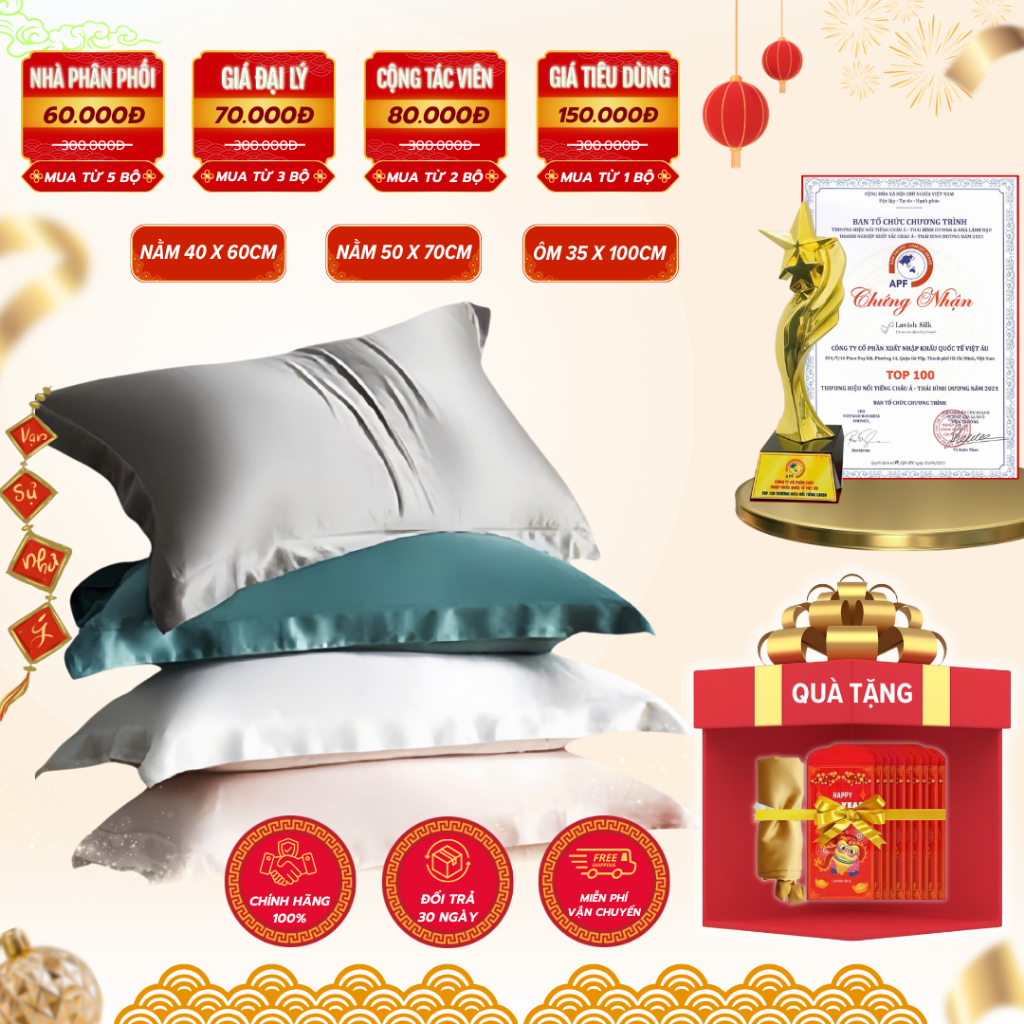 Vỏ gối áo gối Phi Lụa Lavish Silk êm ái mềm mại cao cấp