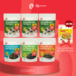   Tặng bột chiên  Combo 6 Rong Biển Giòn 40g O’Food Trộn  3 gói gia vị + 3 gói hải sản khô gà hạt  
