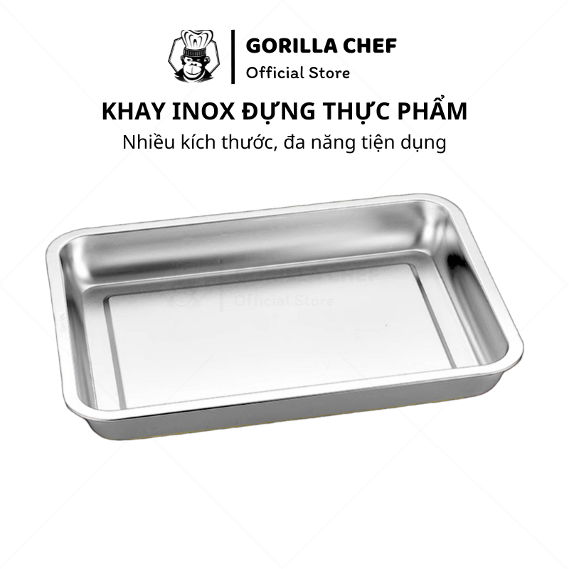 Khay inox đựng thực phẩm sâu 2cm - 4.8cm Gorilla Chef khay nhà bếp bằng inox độ dày 1mm