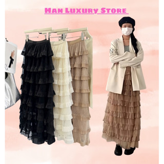 CHÂN VÁY MIDI VOAN TẦNG DẬP LY CHẤM BI