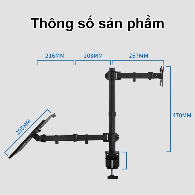Giá Treo Màn Hình 17-34 Inch Kèm Giá Đỡ Laptop / Tải Trọng 8Kg | BigBuy360 - bigbuy360.vn