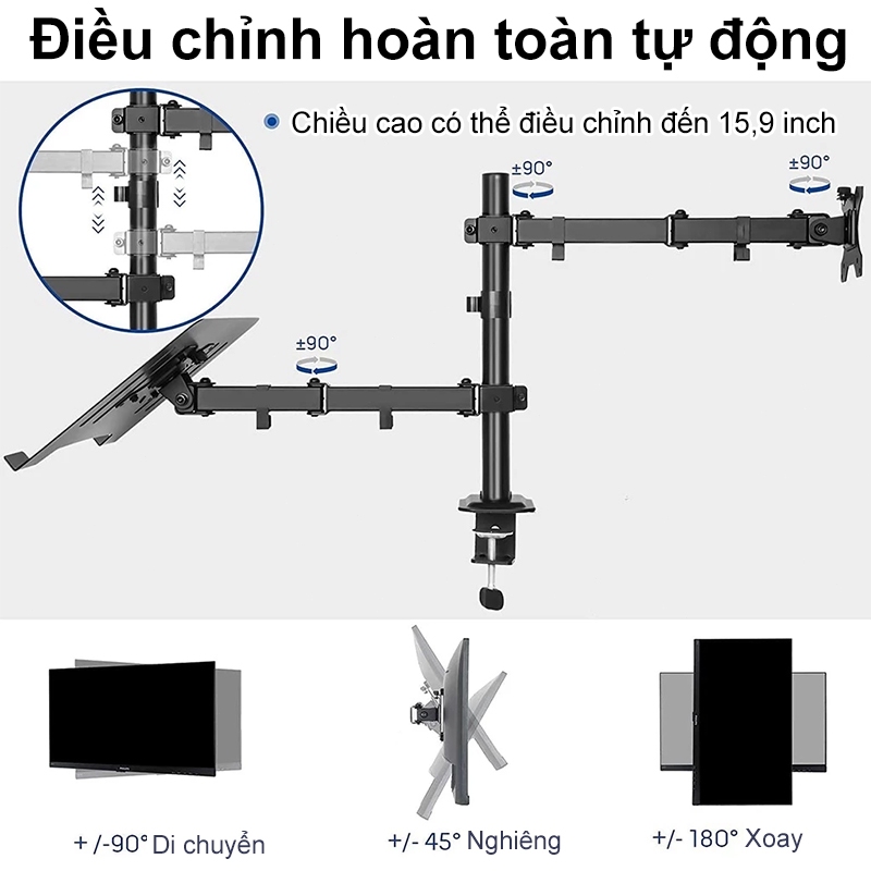 Giá Treo Màn Hình 17-34 Inch Kèm Giá Đỡ Laptop / Tải Trọng 8Kg | BigBuy360 - bigbuy360.vn