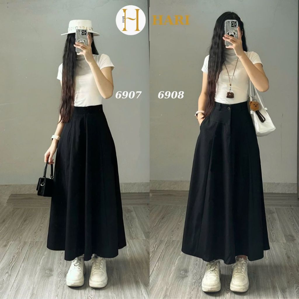 Chân váy midi Hari xếp ly dáng dài phong cách Hàn Quốc | BigBuy360 - bigbuy360.vn