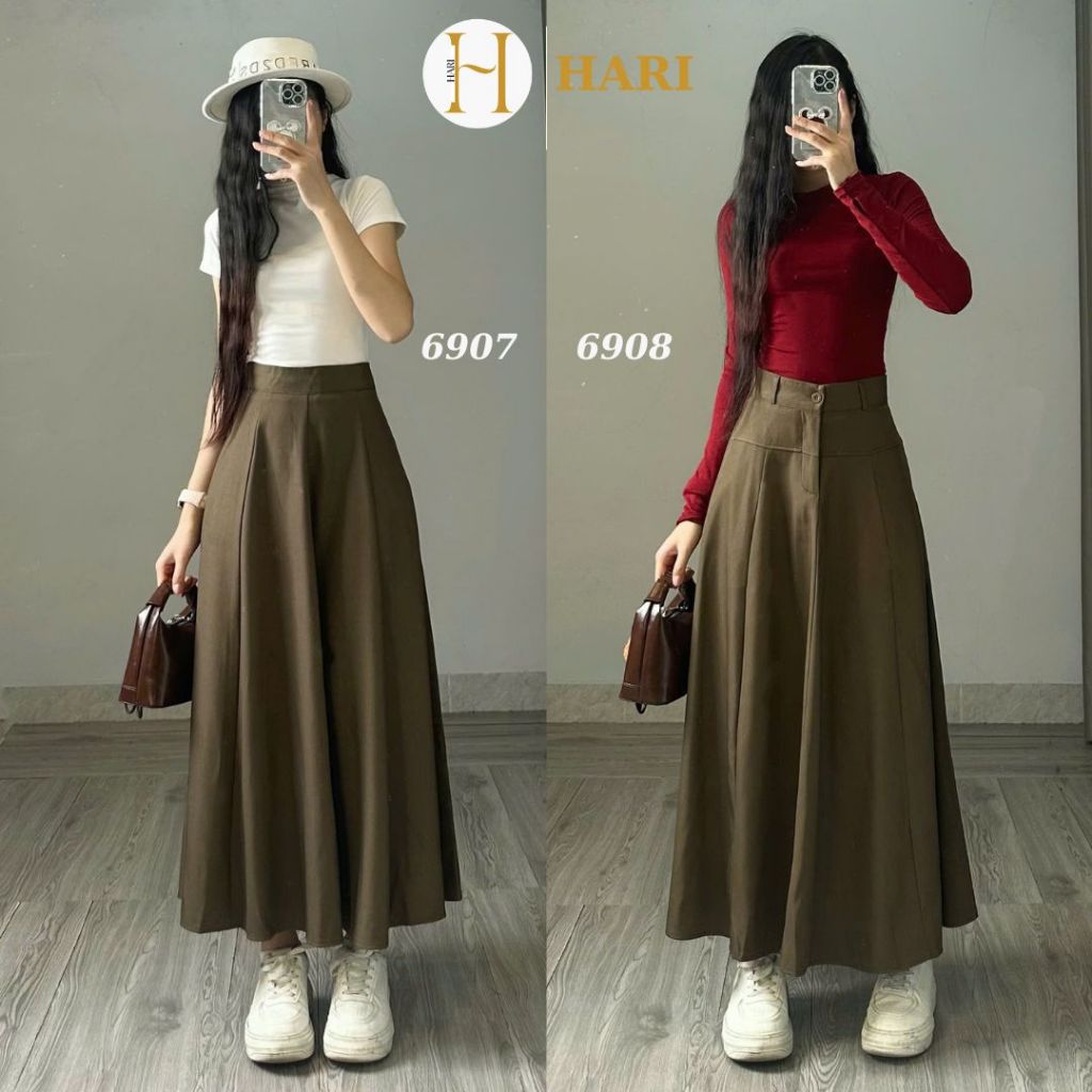 Chân váy midi Hari xếp ly dáng dài phong cách Hàn Quốc | BigBuy360 - bigbuy360.vn