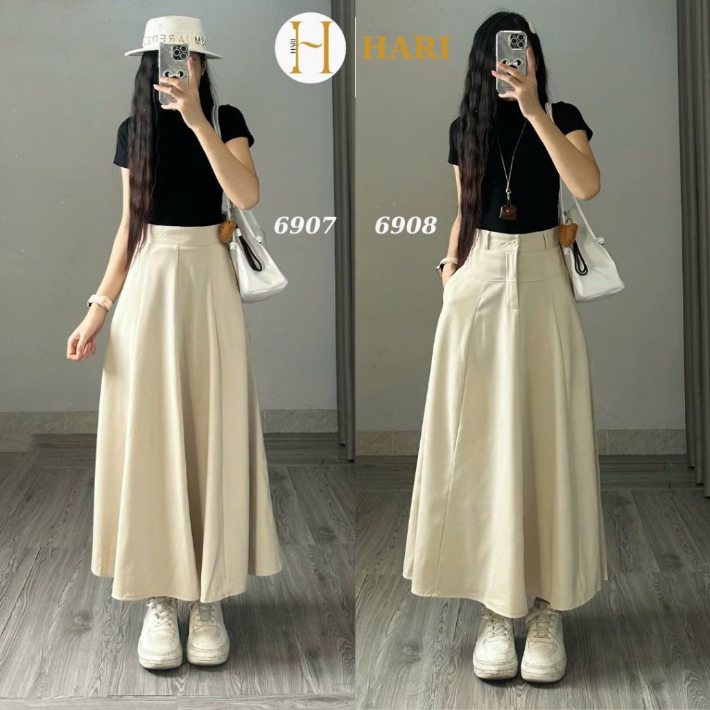 Chân váy midi Hari xếp ly dáng dài phong cách Hàn Quốc | BigBuy360 - bigbuy360.vn