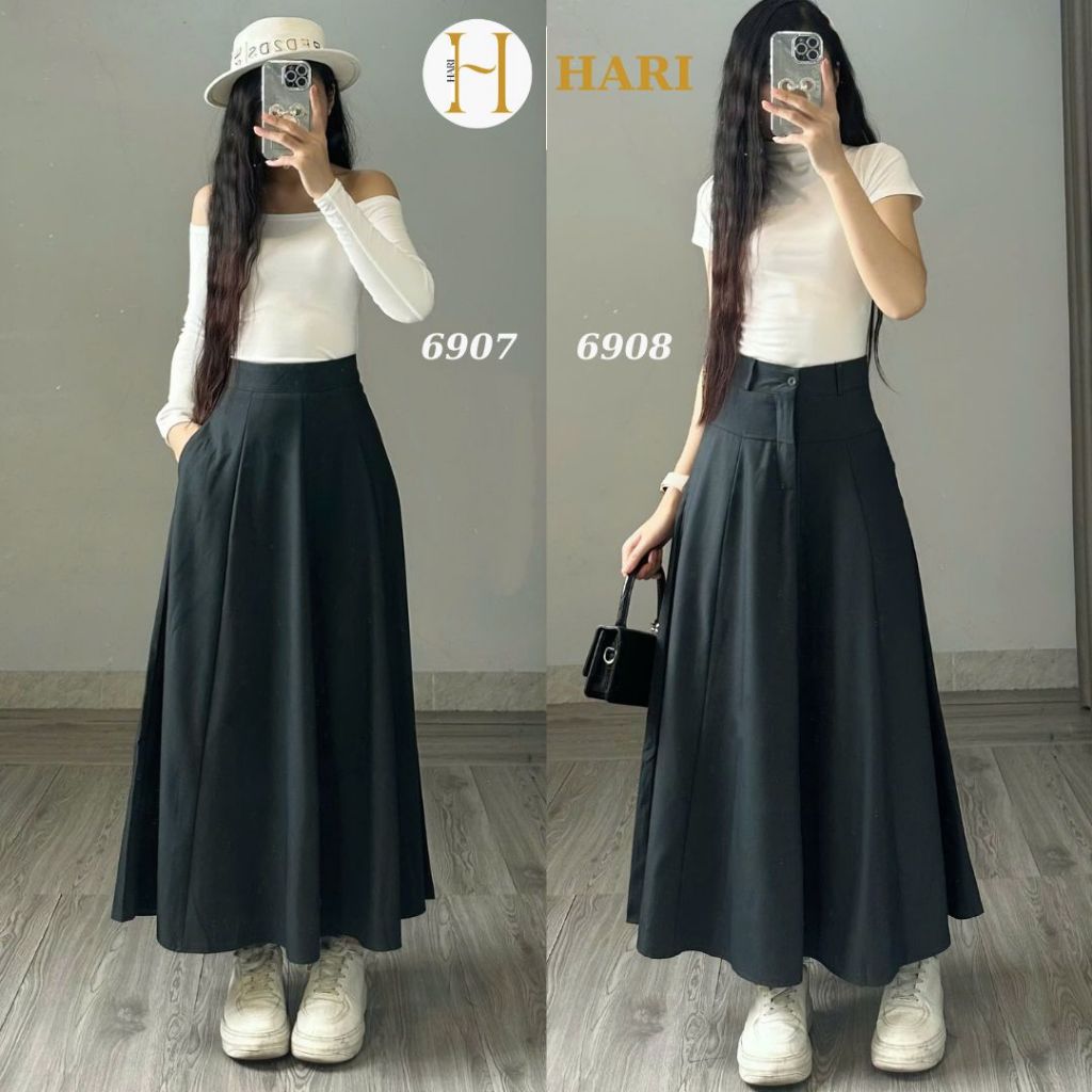 Chân váy midi Hari xếp ly dáng dài phong cách Hàn Quốc | BigBuy360 - bigbuy360.vn