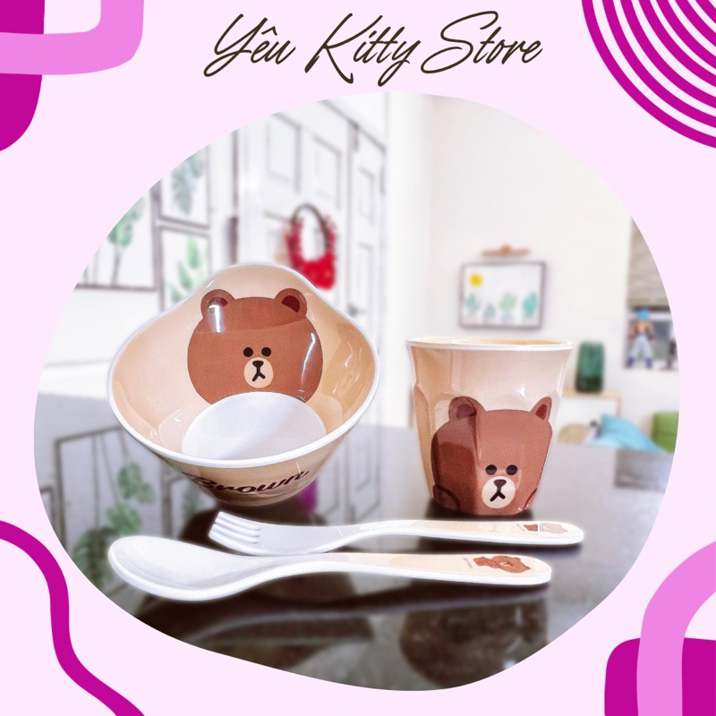 TÔ LY MUỖNG NĨA NHỰA GẤU BROWN - HÀNG CHÍNH HÃNG