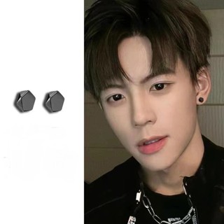 Bông tai nam châm không cần xỏ lỗ lục giác khuyên đơn giản thời trang