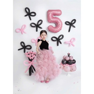 Đầm Dạ Hội Cổ Yếm Dáng Dài Đính Hoa Nhiều Tầng Bé Gái 10-40Kg, Đầm Nhung Đen Hồng Dạ Hội Sinh Nhật Bé Gái HANNAH KID