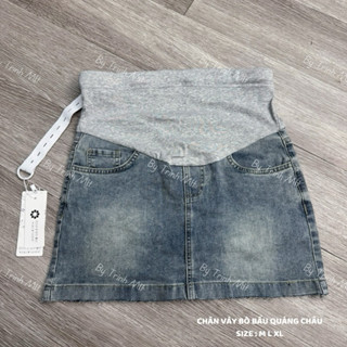 (TRINH MIT STORE) Chân Váy Jean Bầu Dáng Chữ A - Chân Váy Bò Bầu Dáng Ngắn Có Chun Chỉnh